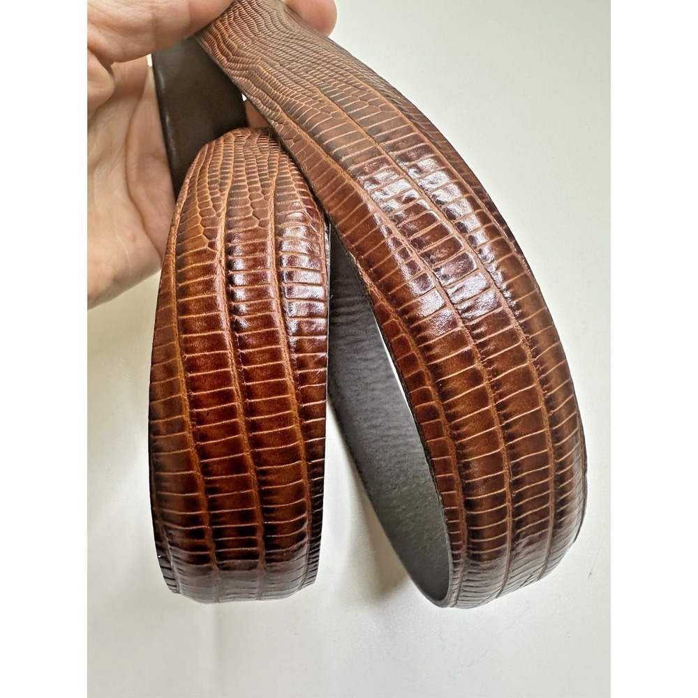 Remo Tulliani Mens Size 44 Genuine Leather Belt Brown Textured Lizard - Picture 14 of 15